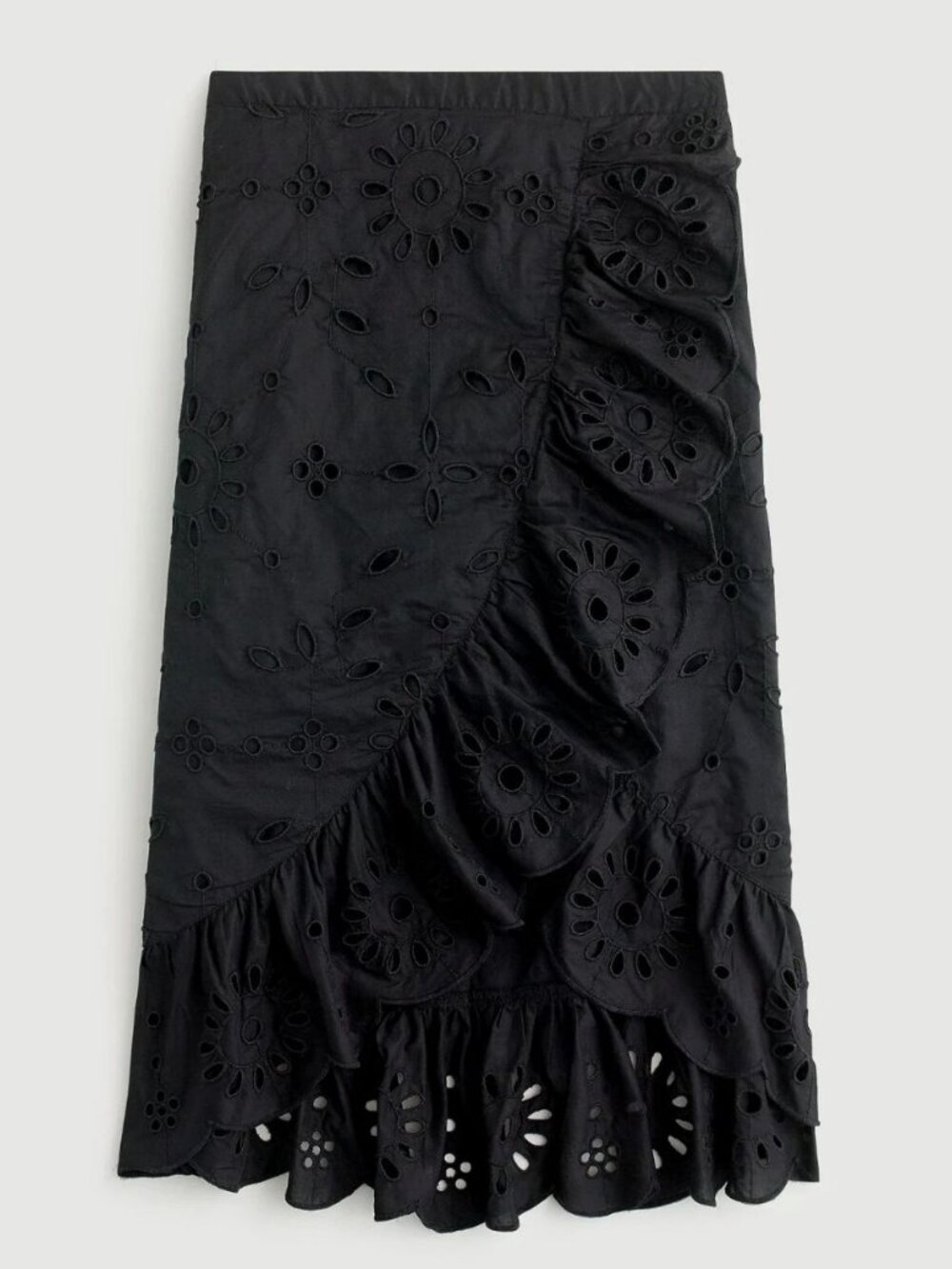 NWT J. Crew Ruffle Front Eyelet Midi Skirt